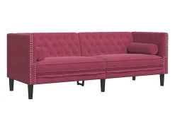 Sofá Chesterfield 3 plazas con cojines terciopelo rojo tinto