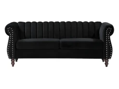 Sofá chesterfield 3 plazas de terciopelo negro TRUMBO