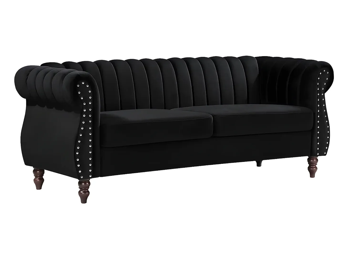 Sofá chesterfield 3 plazas de terciopelo negro TRUMBO
