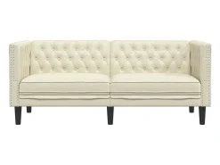 Sofá Chesterfield de 2 plazas cuero artificial blanco crema
