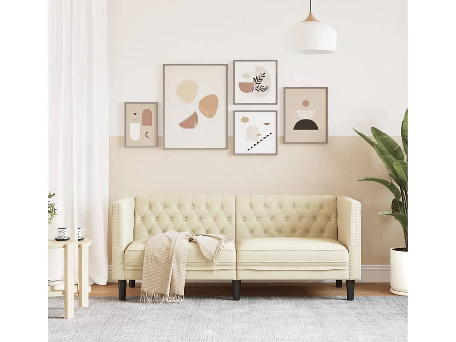 Sofá Chesterfield de 2 plazas cuero artificial blanco crema