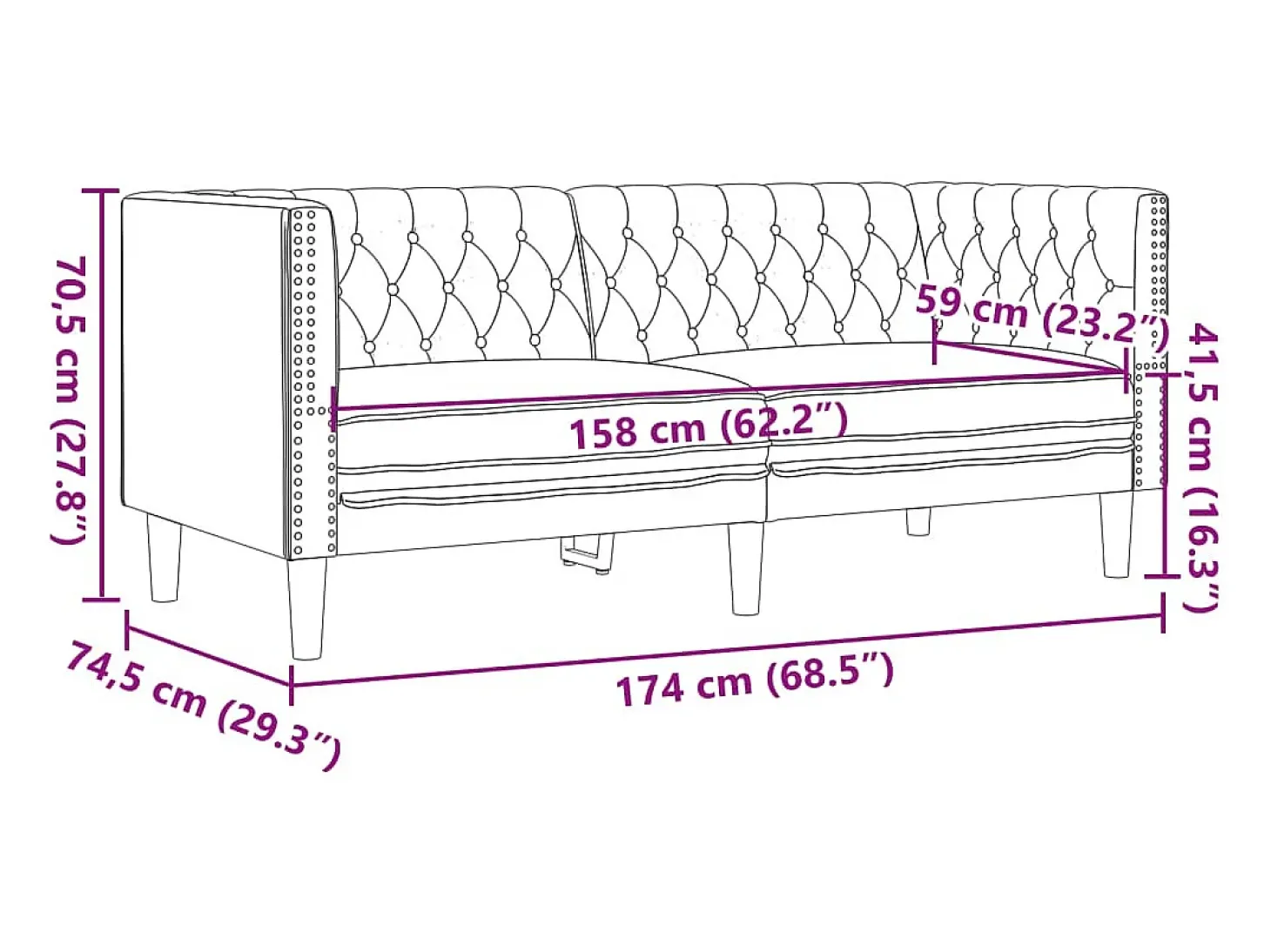 Sofá Chesterfield de 2 plazas cuero artificial blanco crema