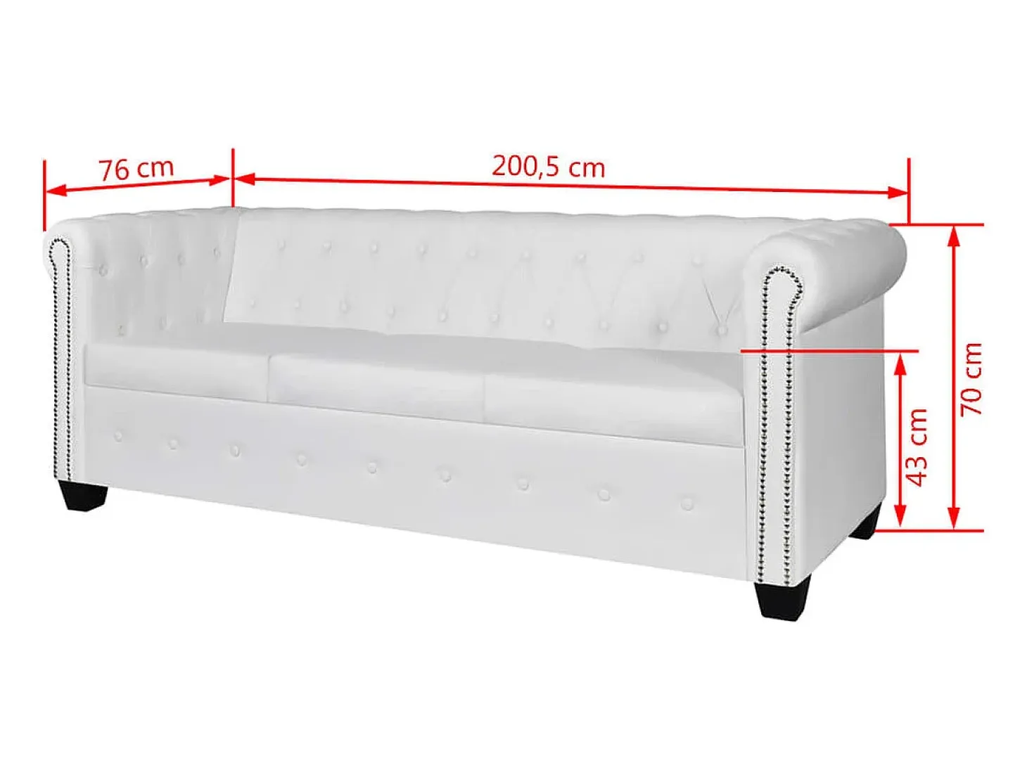 Sofá Chesterfield de 3 plazas cuero sintético blanco