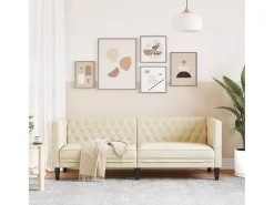 Sofá Chesterfield de 3 plazas cuero artificial blanco crema