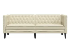 Sofá Chesterfield de 3 plazas cuero artificial blanco crema