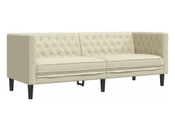 Sofá Chesterfield de 3 plazas cuero artificial blanco crema