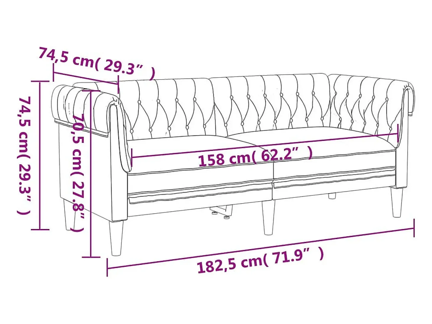 Sofá chesterfield de 2 plazas tela crema