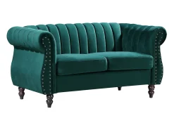 Sofá chesterfield de 2 plazas de terciopelo verde esmeralda TRUMBO