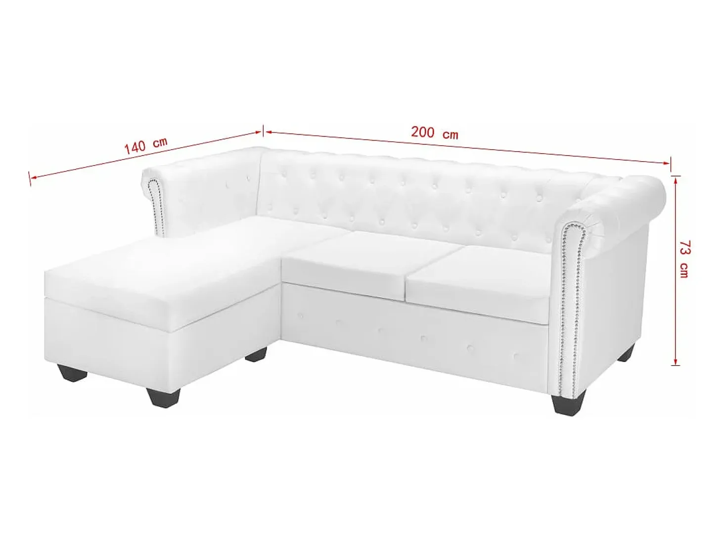 Sofá Chesterfield en forma de L cuero sintético blanco