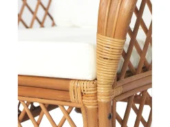 Sofá com almofadão vime natural e linho castanho-claro