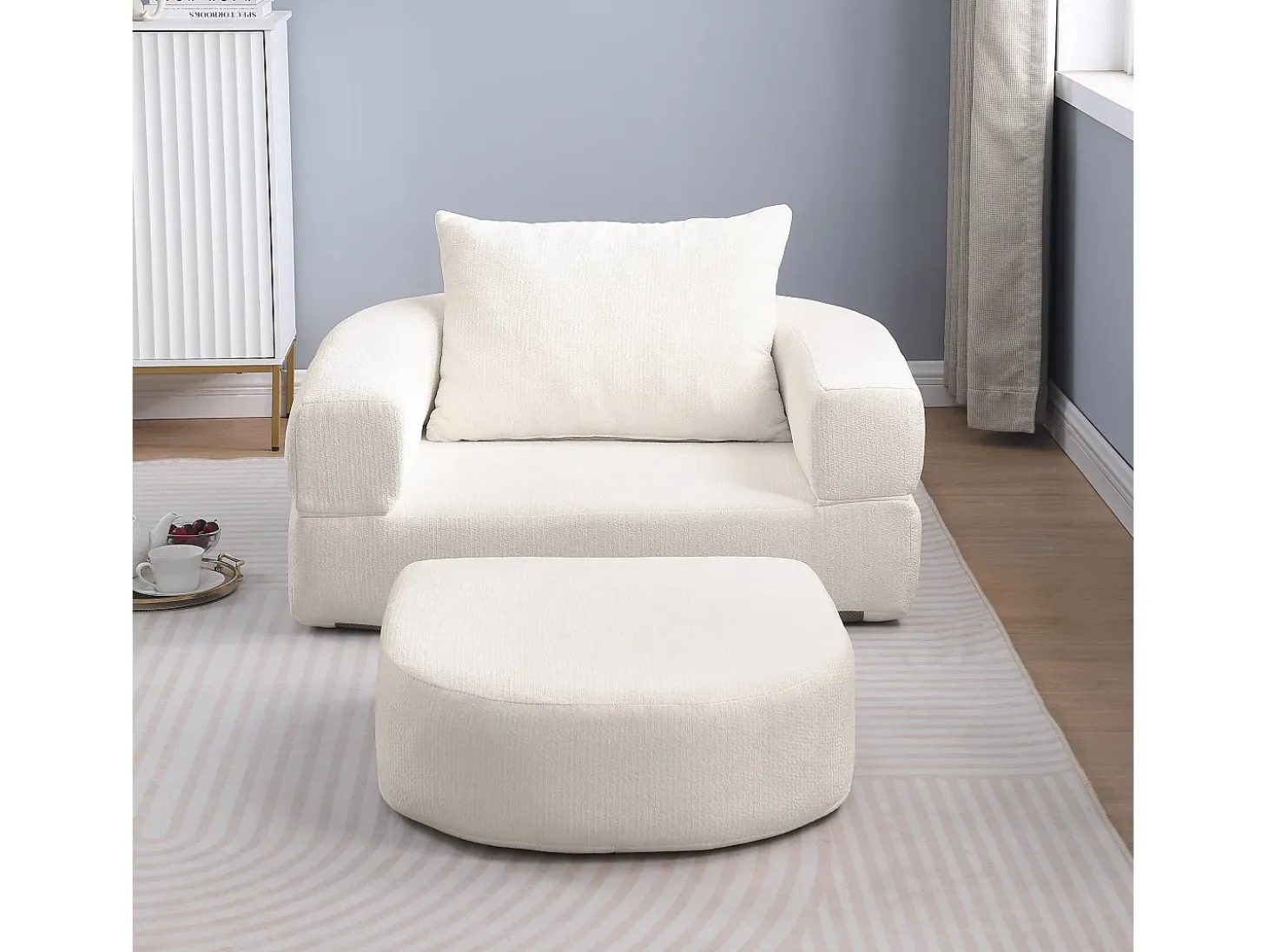 Sofá componible amplio resistente chenilla beige ideal para familia