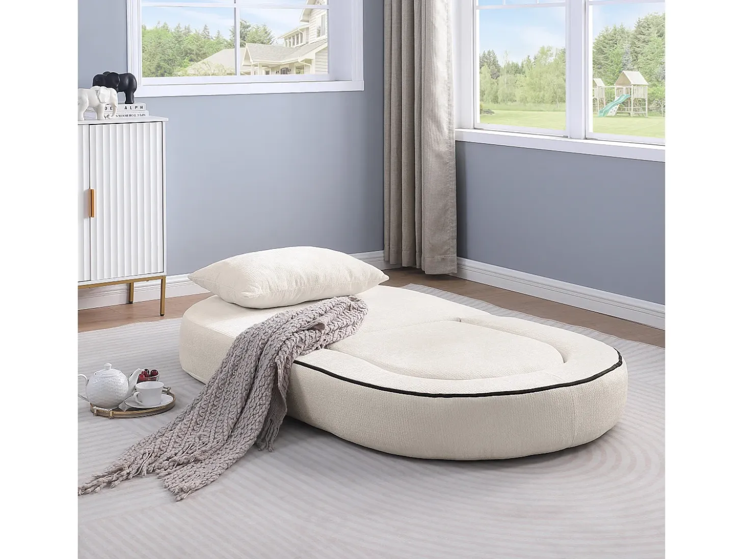 Sofá componible amplio resistente chenilla beige ideal para familia
