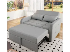 Sofá convertible con brazos y respaldo regulable - lino gris - para salón y dormitorio