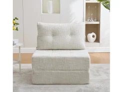Sofá convertible con cojines lumbares y reposacabezas, chenilla beige - para salón y dormitorio