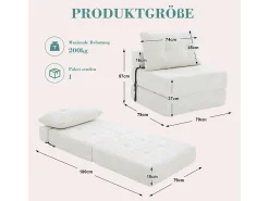 Sofá convertible con cojines lumbares y reposacabezas, chenilla beige - para salón y dormitorio