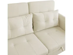 Sofá convertible de 2 plazas con puerto USB y cojines - Respaldo regulable - Tejido de algodón y lino - Beige