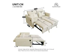 Sofá convertible de 2 plazas con puerto USB y cojines - Respaldo regulable - Tejido de algodón y lino - Beige
