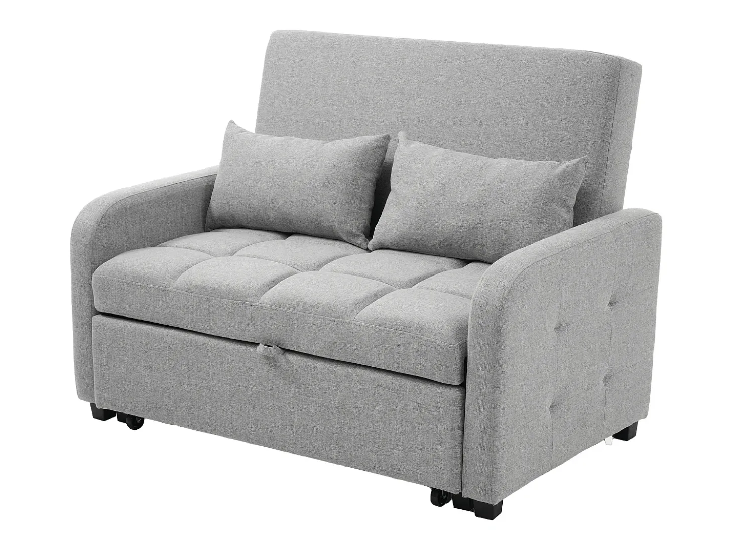 Sofá convertible de 2 plazas con respaldo regulable y 2 cojines - Tejido de lino gris