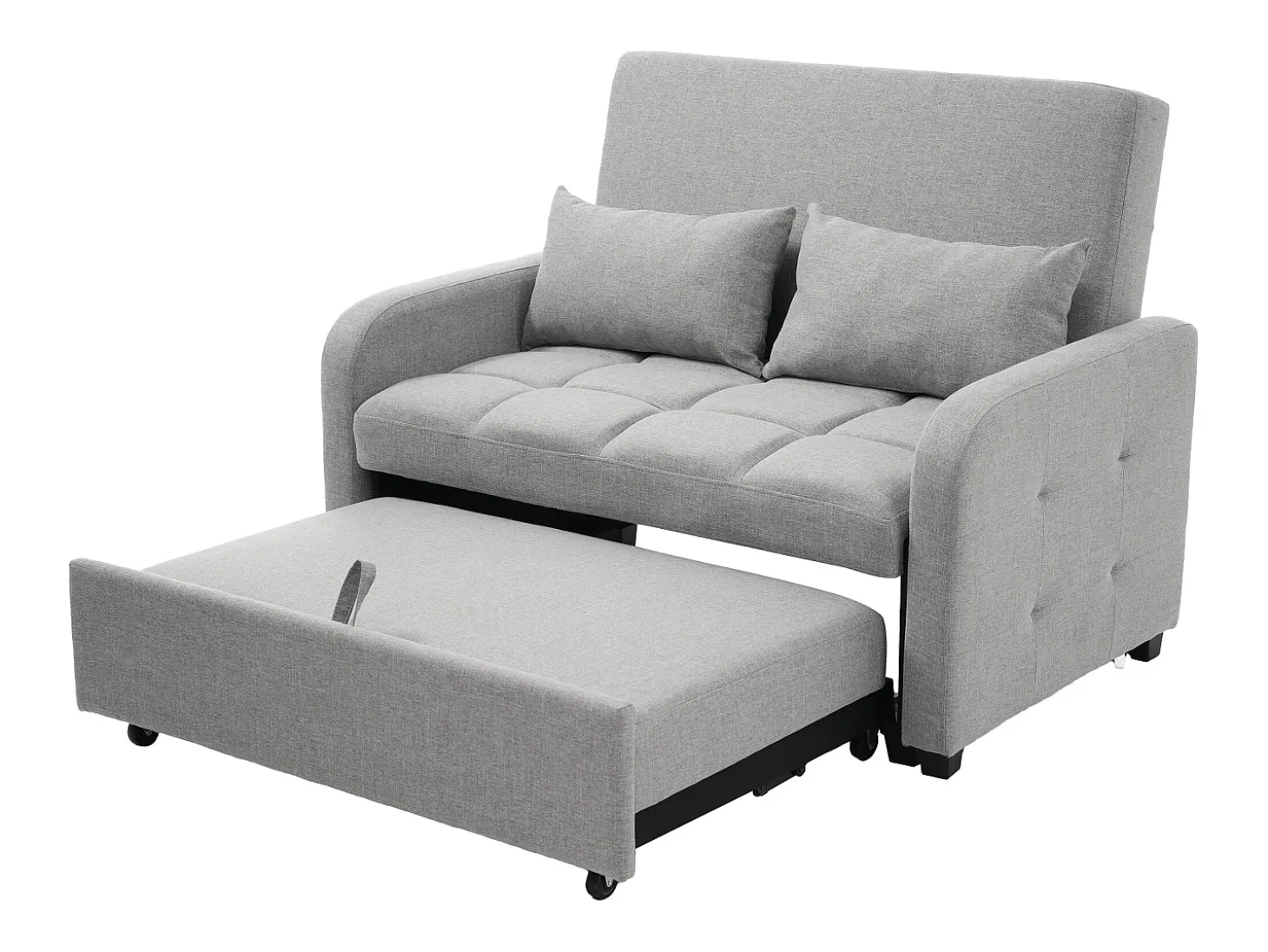 Sofá convertible de 2 plazas con respaldo regulable y 2 cojines - Tejido de lino gris