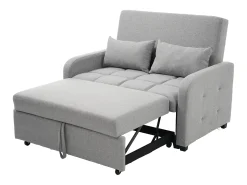 Sofá convertible de 2 plazas con respaldo regulable y 2 cojines - Tejido de lino gris