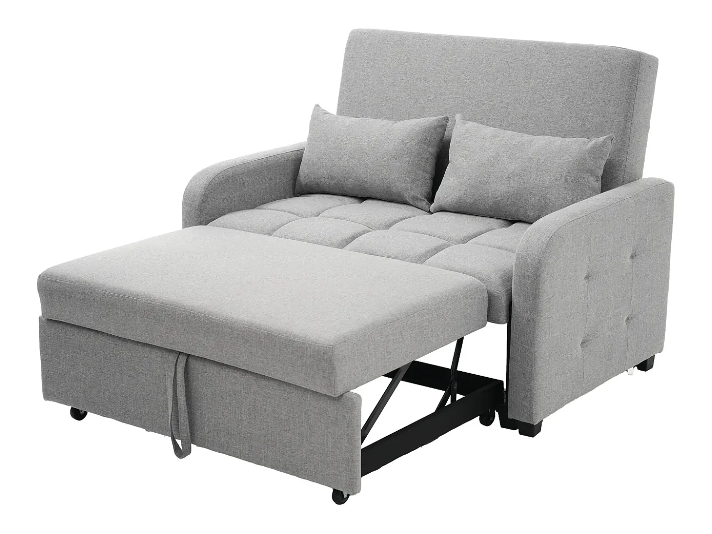 Sofá convertible de 2 plazas con respaldo regulable y 2 cojines - Tejido de lino gris