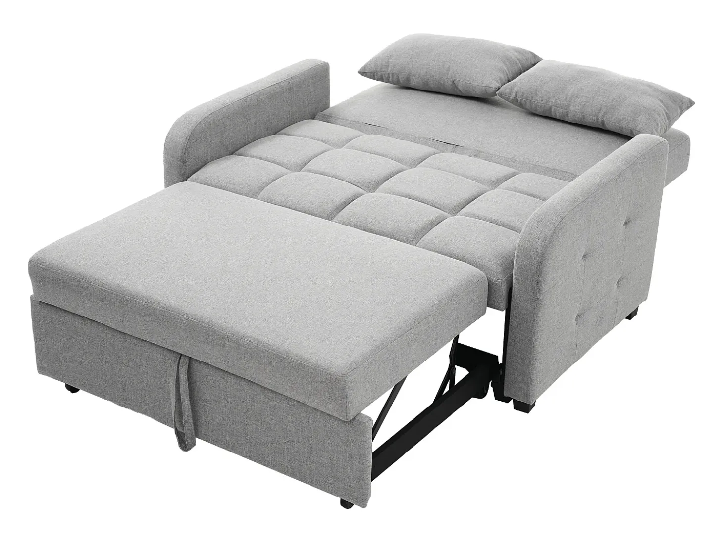 Sofá convertible de 2 plazas con respaldo regulable y 2 cojines - Tejido de lino gris