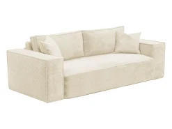 Sofá convertible express AMELIA de 4 plazas en pana beige, 160 cm, colchón viscoelástico de 13 cm