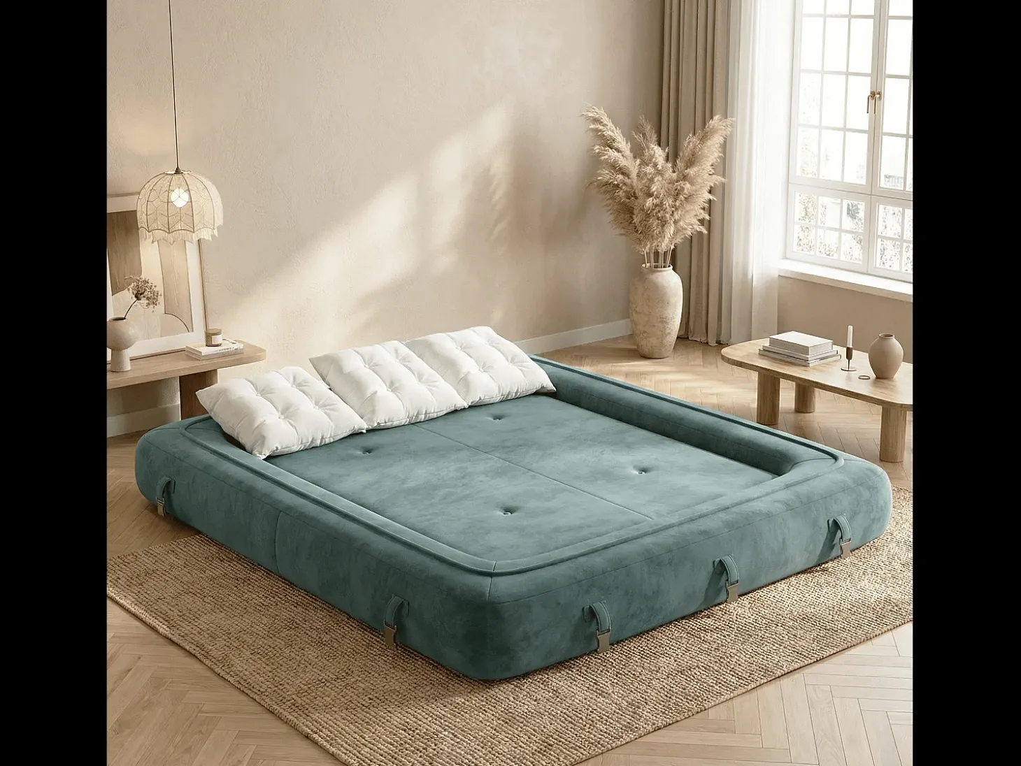 Sofá convertible Okoa 2 plazas - salvia y blanco