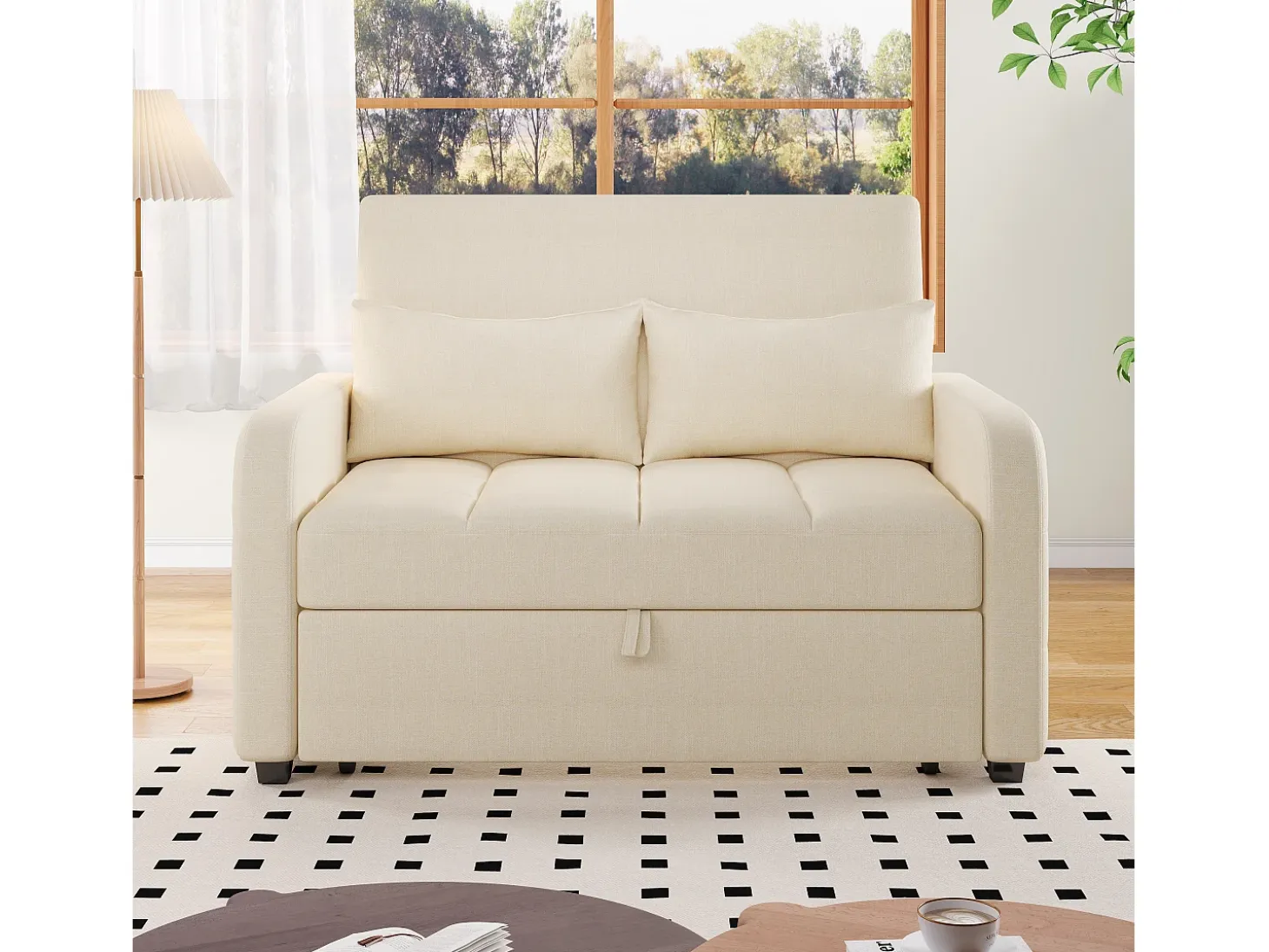 Sofá convertible 127x75x94 cm - Respaldo ajustable - Incluye 2 cojines - Beige