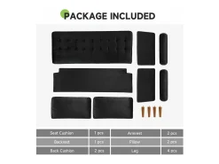 Sofá de 2 a la plantilla - con 2 cojines - en terciopelo - Pies de madera - para dormitorio, sala de estar - 142x76x69cm - negro
