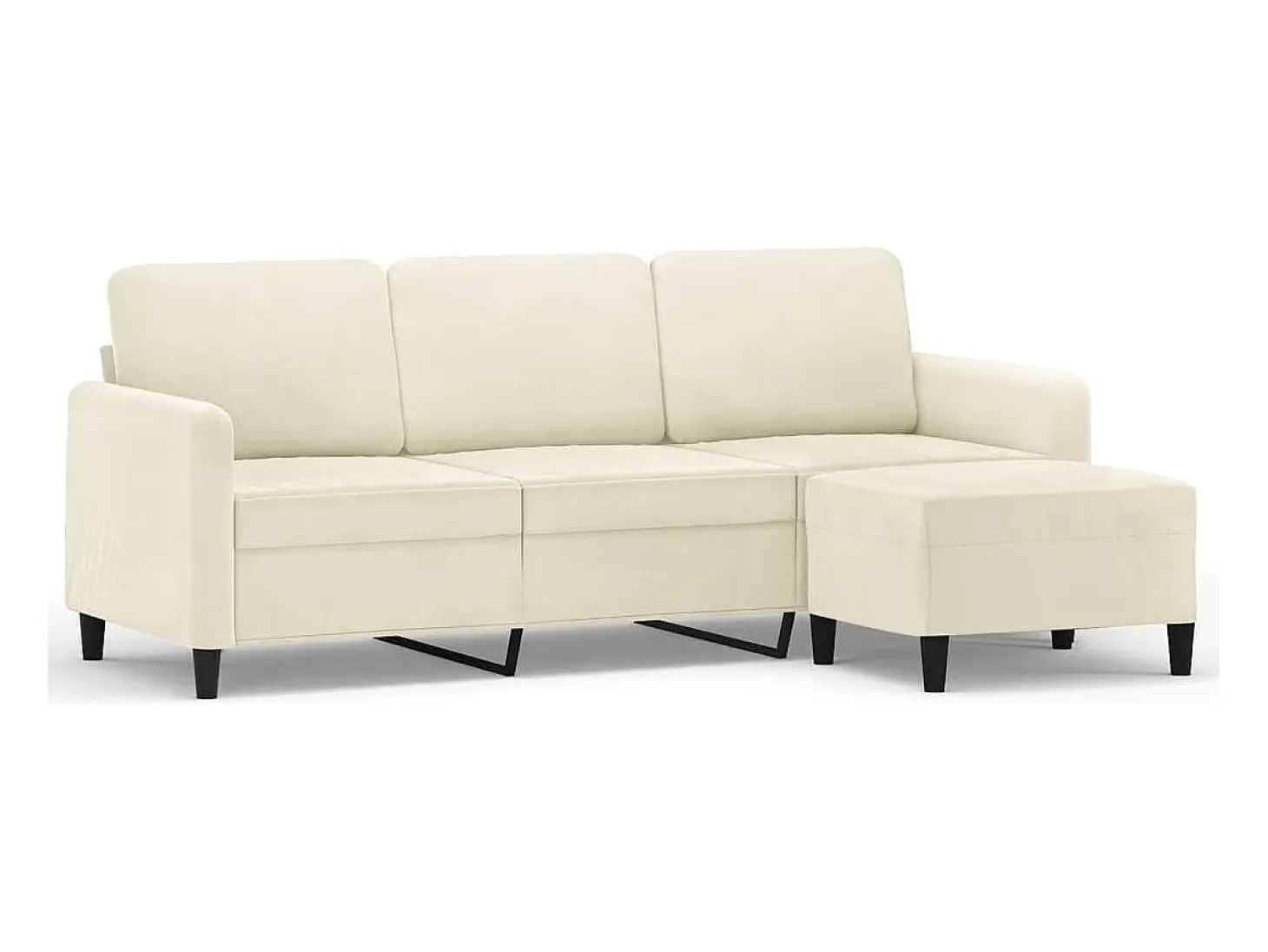 Sofá de 3 lugares com apoio de pés 180 cm veludo cor creme