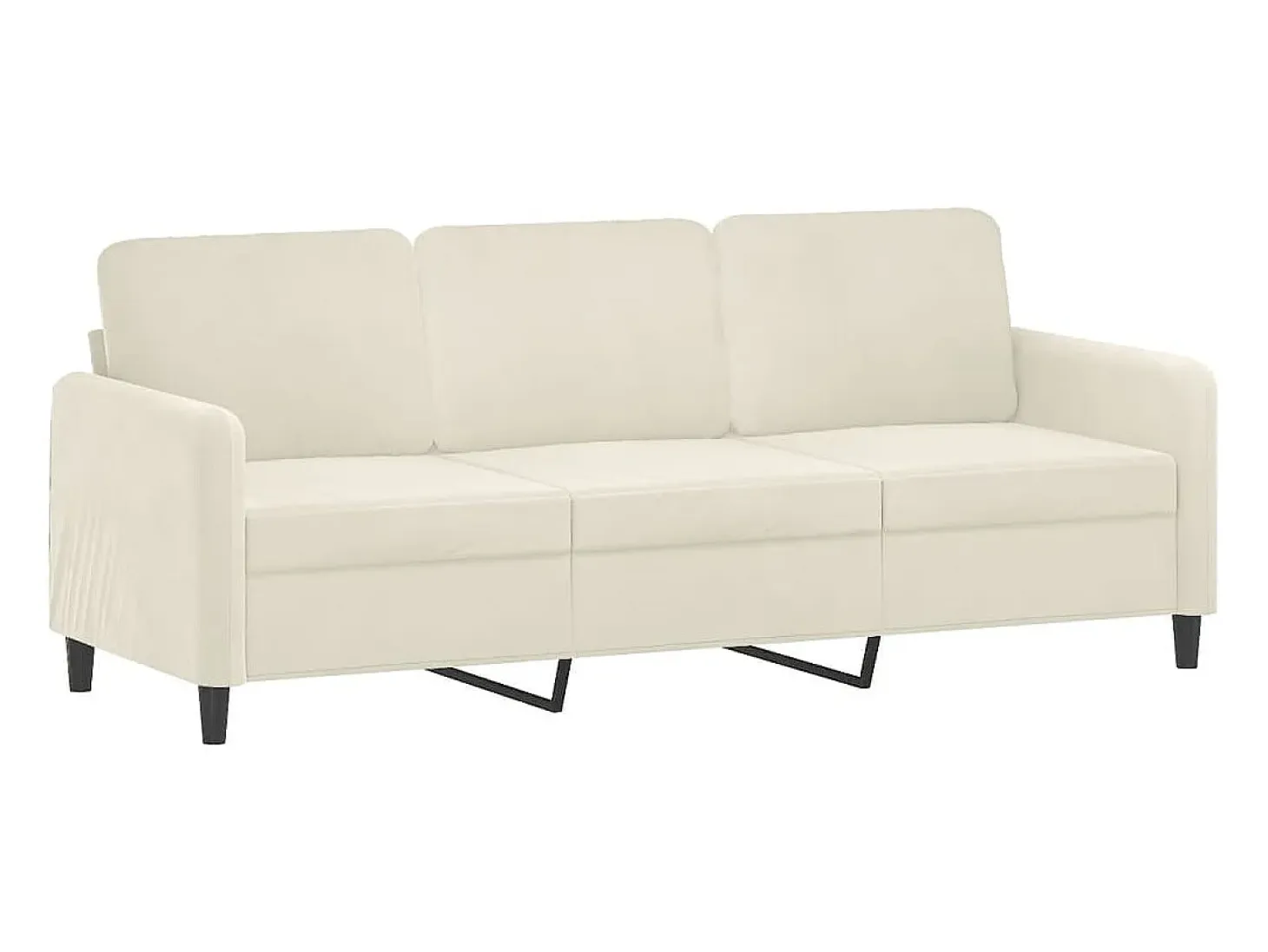 Sofá de 3 lugares com apoio de pés 180 cm veludo cor creme