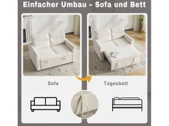 Sofá de 2 plazas - 127 x 90 x 87 cm - Sofá cama extraíble + Respaldo ajustable + Cojines - Terciopelo - Beige