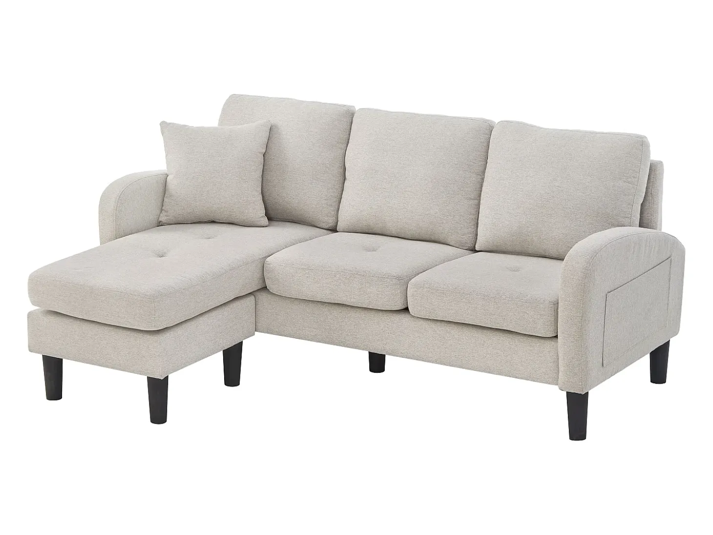 Sofá de 3 plazas con chaise longue – Sofá esquinero con bolsillos laterales – Tejido de algodón y lino beige