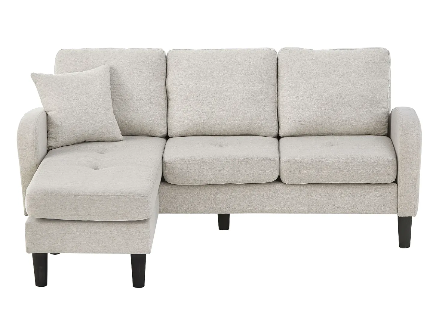 Sofá de 3 plazas con chaise longue – Sofá esquinero con bolsillos laterales – Tejido de algodón y lino beige