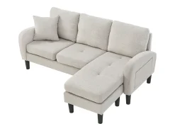 Sofá de 3 plazas con chaise longue – Sofá esquinero con bolsillos laterales – Tejido de algodón y lino beige