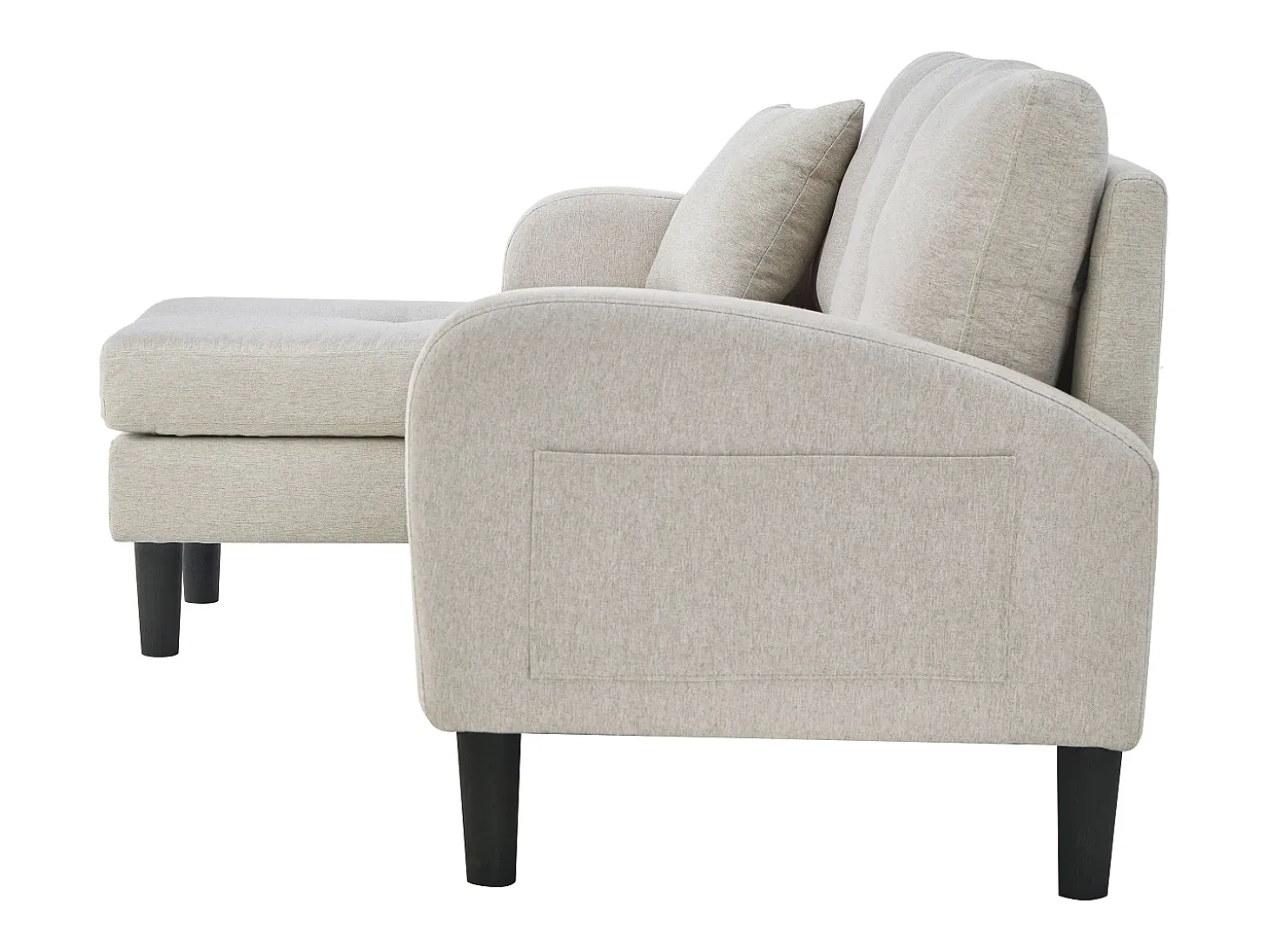 Sofá de 3 plazas con chaise longue – Sofá esquinero con bolsillos laterales – Tejido de algodón y lino beige