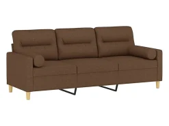 Sofá de 3 plazas con cojines tela marrón 180 cm
