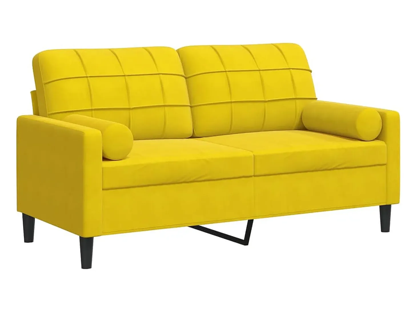 Sofá de 2 plazas con cojines terciopelo amarillo 140 cm