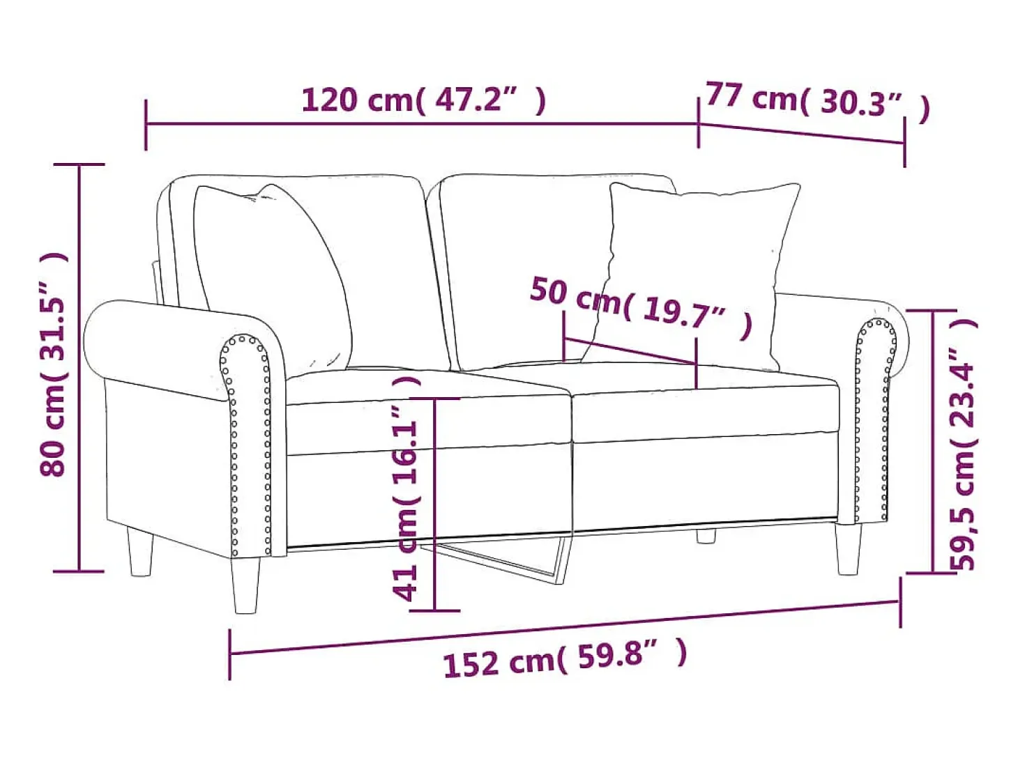 Sofá de 2 plazas con cojines cuero sintético rojo tinto 120 cm