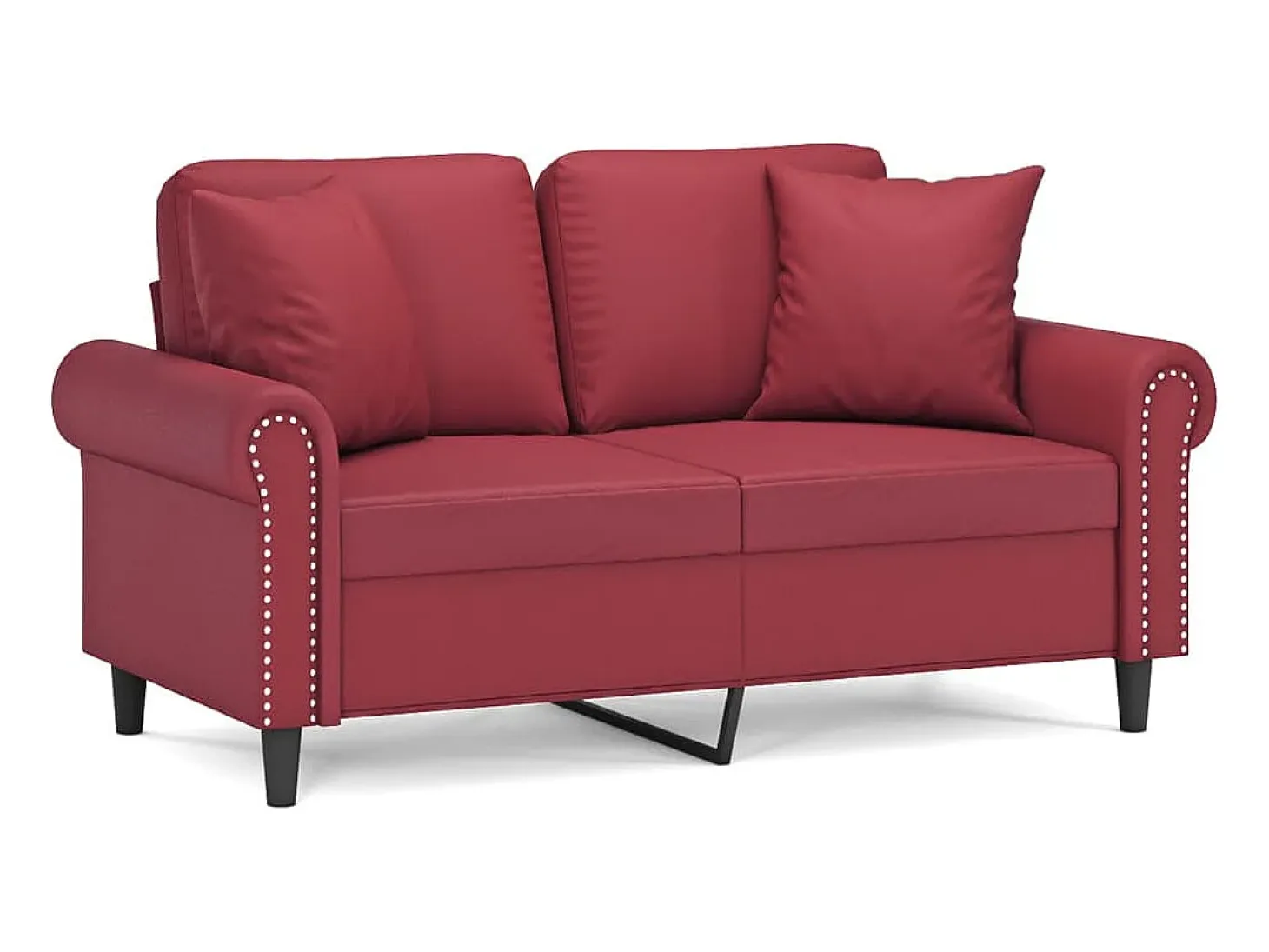 Sofá de 2 plazas con cojines cuero sintético rojo tinto 120 cm