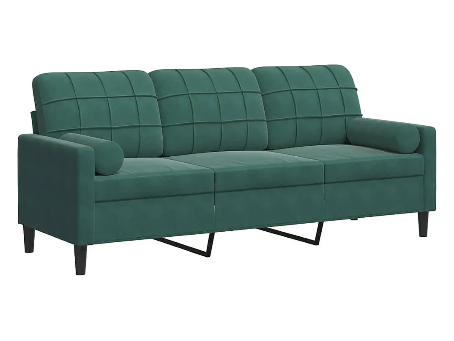 Sofá de 3 plazas con cojines terciopelo verde oscuro 180 cm