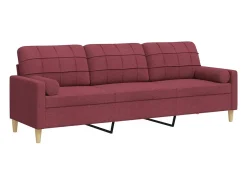 Sofá de 3 plazas con cojines tela rojo tinto 210 cm