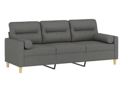 Sofá de 3 plazas con cojines tela gris oscuro 180 cm