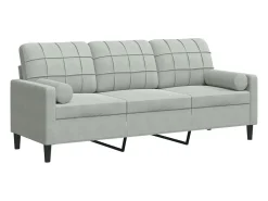 Sofá de 3 plazas con cojines terciopelo gris claro 180 cm