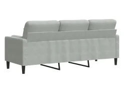 Sofá de 3 plazas con cojines terciopelo gris claro 180 cm