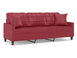 Sofá de 3 plazas con cojines cuero sintético rojo tinto 180 cm