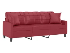 Sofá de 3 plazas con cojines cuero sintético rojo tinto 180 cm