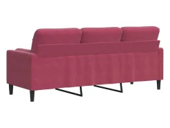 Sofá de 3 plazas con cojines terciopelo rojo tinto 180 cm