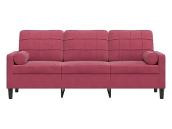 Sofá de 3 plazas con cojines terciopelo rojo tinto 180 cm